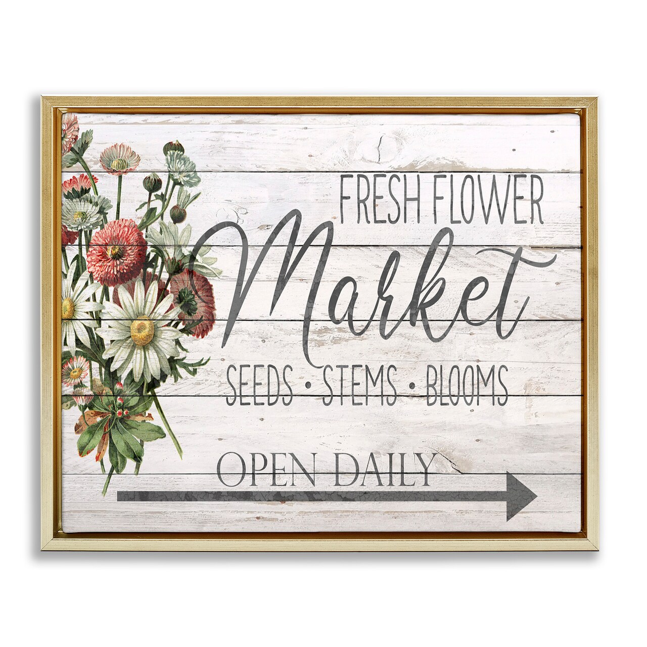 Stupell Industries Planked Style Fresh Flower Market Framed Floater Canvas Wall Art